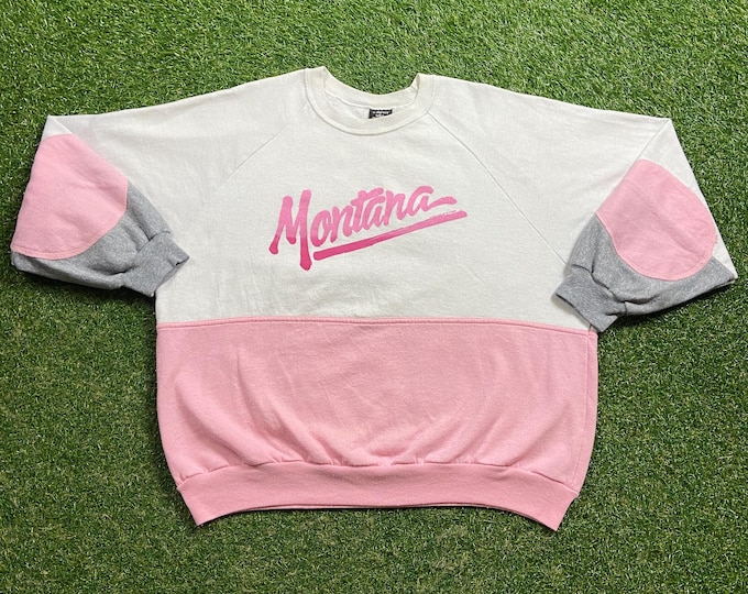 Vintage Montana Crewneck Sweatshirt Made USA Size Large L Glacier National Park Pull Over Oversized 1990s 90s