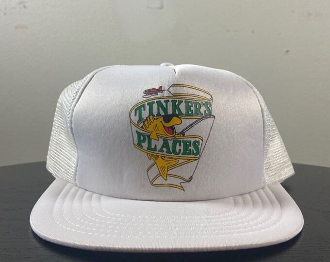 Vintage Tinker's Places Snapback Hat AJM Headwear OSFA Fishing Hunting Nature Fish Lodge Canada 1990s 90s