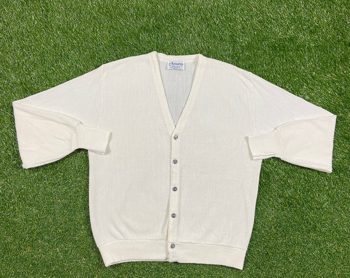 Vintage Amana White Cardigan Sweater Made USA Size Xtra Large XL 1990s 90s Comfy Button Down Warm