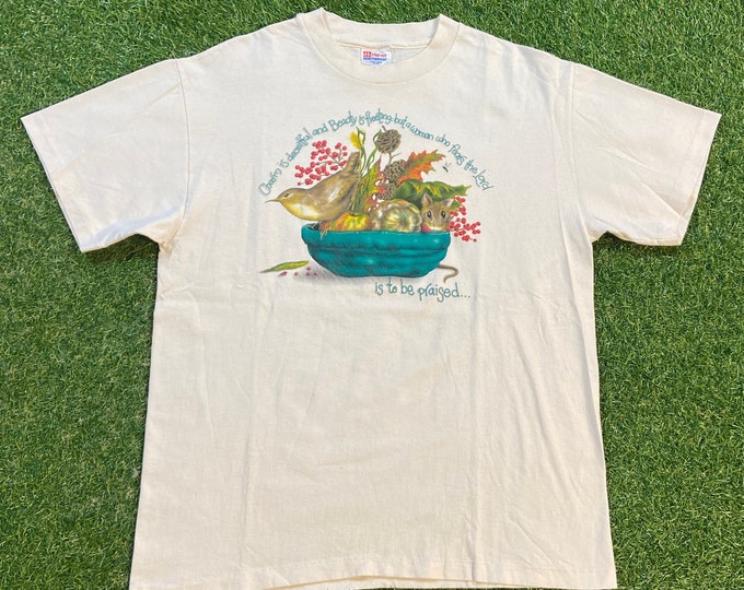 Vintage A Woman Who Fears the Lord is to Be Praised T Shirt Tee Size Large L Church Sunday Service Salvation Praise Jesus Christian God 90s