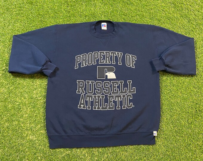Vintage Blue Russell Athletic Crewneck Sweatshirt Made USA Size Xtra Large XL Quality 1990s Oversized Comfy Great Fit Original 90s Pull Over