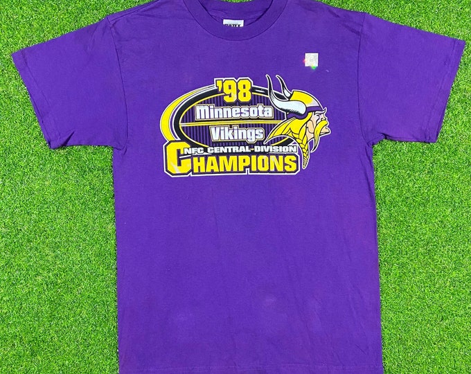 Vintage Minnesota Vikings NFL Deadstock T Shirt Tultex Large Randy Moss Big logo Unique Tee 1990s 1998 Brand New With Tags 90s
