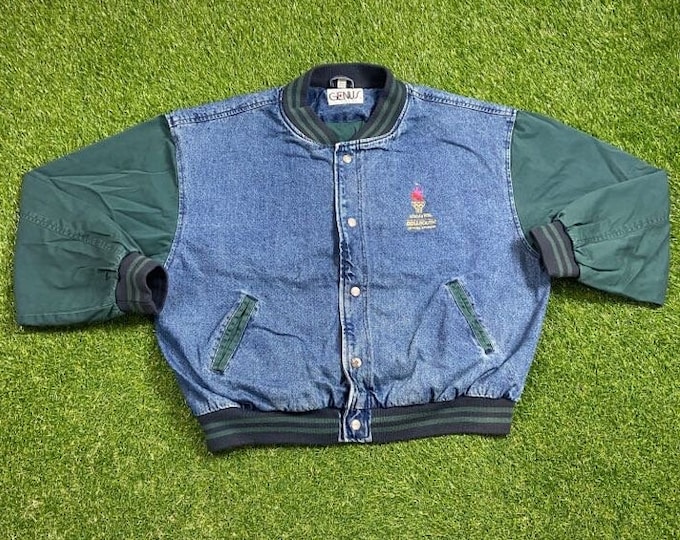 Vintage 1996 Olympics Atlanta USA 100 Years Jean Jacket Size XXL 2XL Torch 1990s 90s ATL Original Georgia