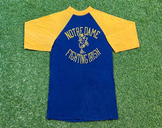 Vintage University of Notre Dame 3/4 Sleeve T Shirt Tee Made USA Size Large L Fighting Irish NCAA College Football 1970s 70s