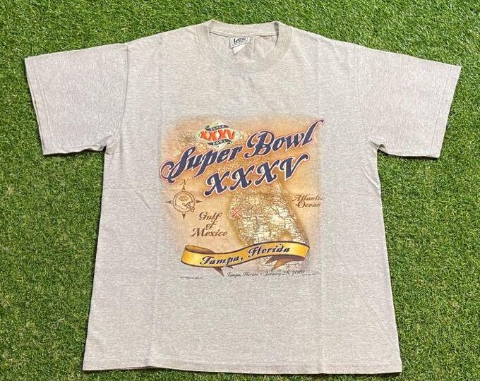 Vintage Super Bowl XXXV 2001 T Shirt Tee Size Medium M NFL Football Baltimore Ravens New York Giants Tampa Bay Florida Ray Lewis 00s