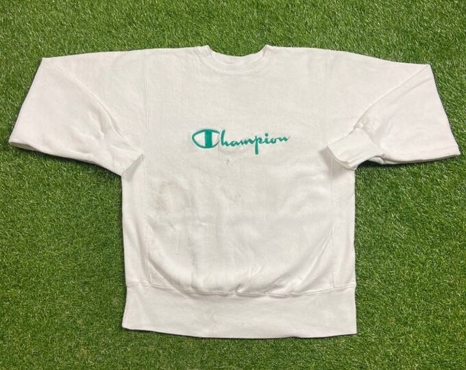 Vintage Plain White Champion Crewneck Sweatshirt Made USA Size Large L Quality 1990s Oversized Comfy Great Fit Original 90s Pull Over