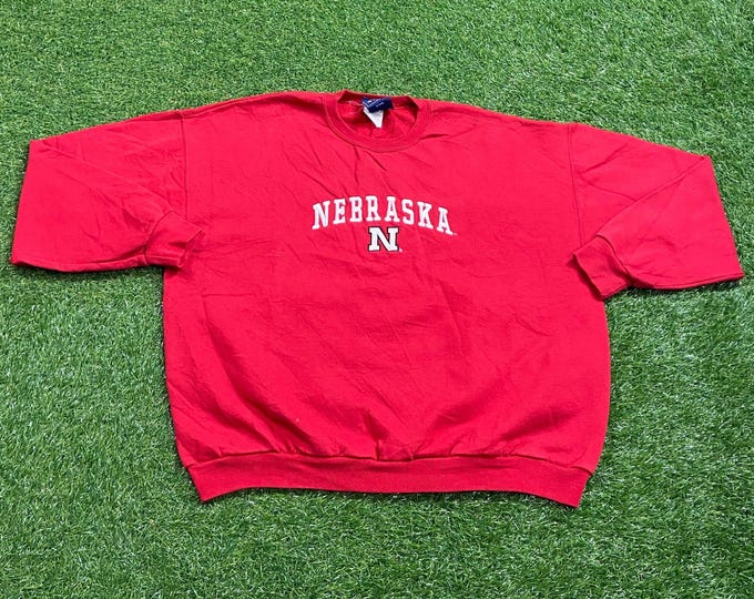 Vintage University of Nebraska Cornhuskers Crewneck Sweatshirt Size Xtra Large XL NCCA College Football 1990s 90s Pull Over Oversized