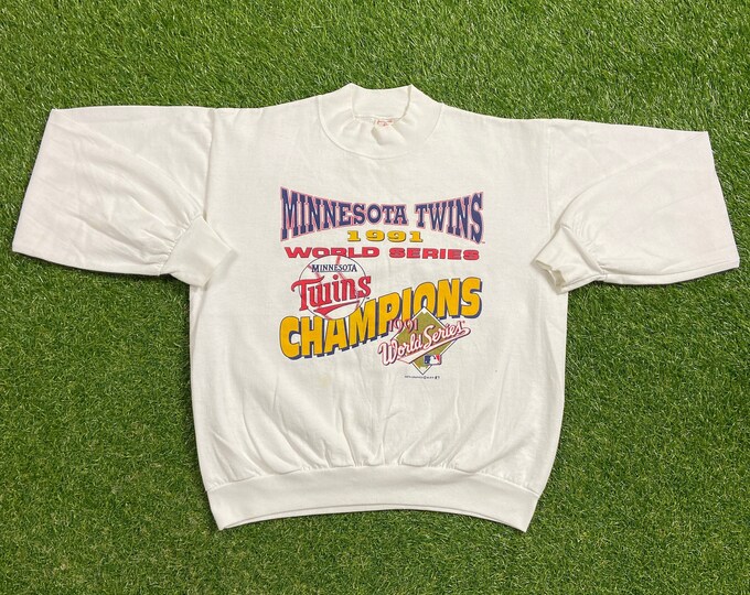 Vintage Minnesota Twins 1991 World Series Champions Crewneck Sweatshirt Made USA Size Large L MLB Baseball 1990s 90s Pull Over Oversized