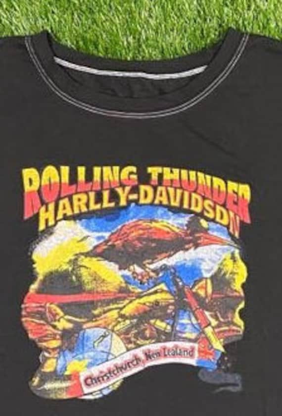 20-60代 人気ファッションブランド Vintage Tee Shirt T Black Thunder Rolling Harley-davidson バイクウェア・装備