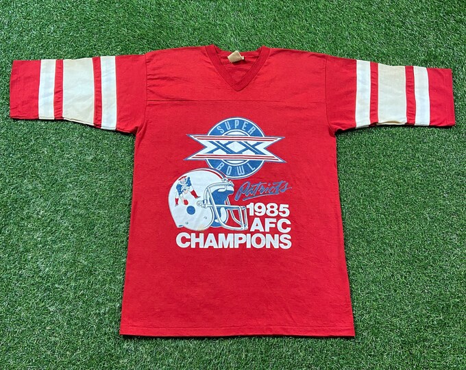 Vintage New England Patriots Super Bowl XX T Shirt Tee Logo 7 Made USA Size Large L NFL Football Boston Massachusetts Tom Brady 1980s 80s