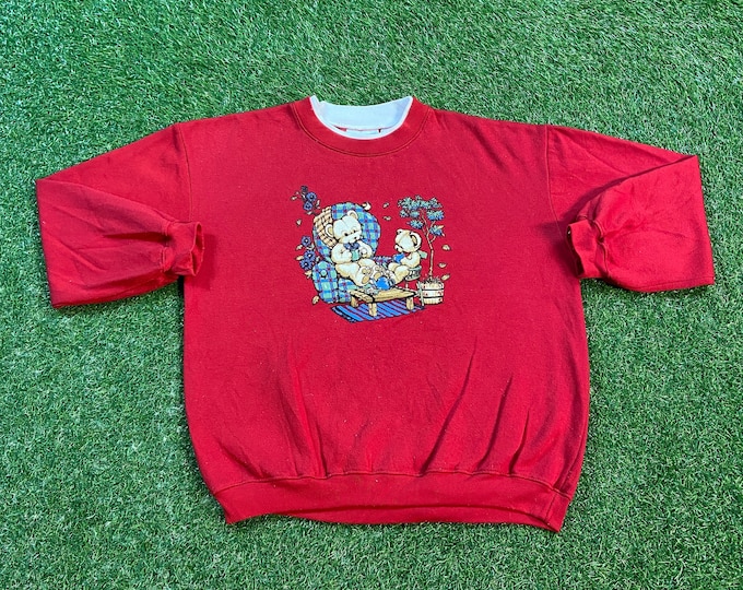 Vintage Teddy Bear Crewneck Sweatshirt Basic Editions Made USA Size Medium M Polo Ralph Lauren RL American Apparel Bear Pull Over Oversized