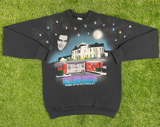 Vintage Graceland Mansion Elvis Sweatshirt Size Large Star Shirts Unique Handmade Galaxy Neon 90s Deadstock Disney 80s Rare Brand New