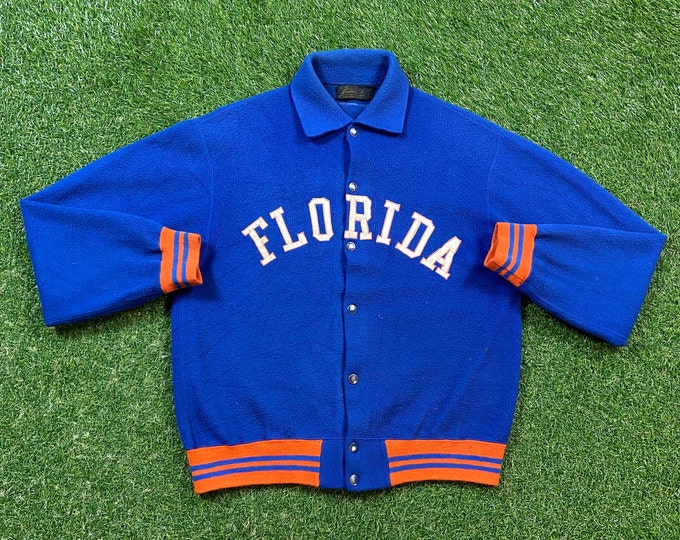 Vintage Gators University of Florida Russell Athletic 1950s Team Issued Button Up Sweater Made USA Size Medium Swamp UF Gainesville Wool 50s