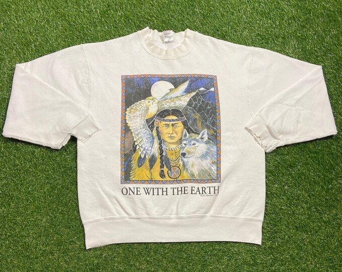 Vintage Native American Crewneck Sweatshirt Made USA Size Medium Suffern Human I Tees Indigenous People Native Spirit Indian Tribe Pull Over