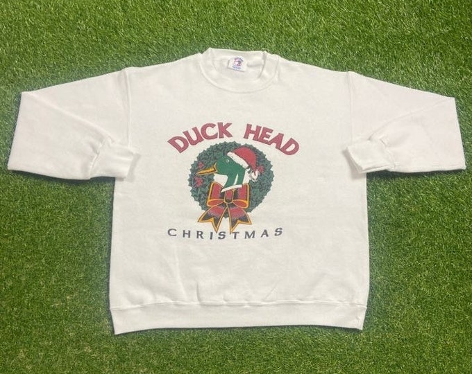 Ugly Christmas Sweater Sweatshirt Duck Head Christmas Vintage Tacky Holiday Party Merry Santa Claus Classic Xmas Tree Size Large L 80s 90s
