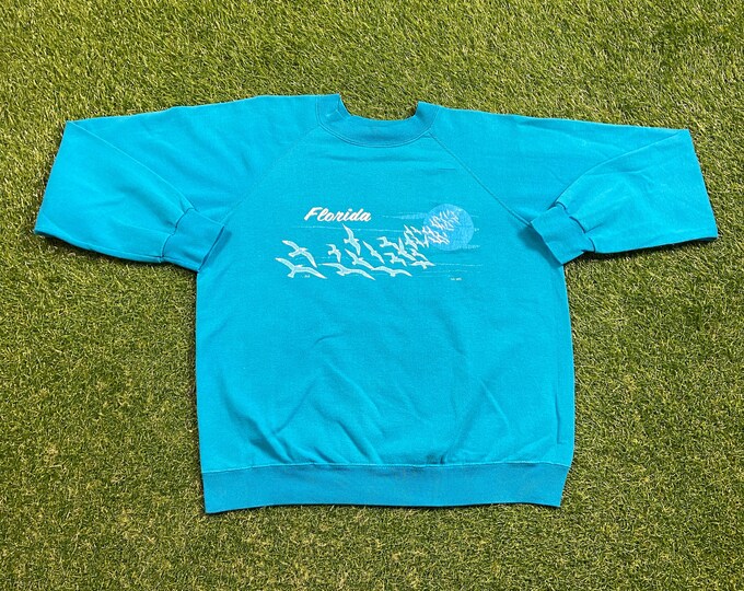 Vintage Florida Crewneck Sweatshirt Size Small S Tropical Sunshine State FL Beach Tourist Travel 1990s 90s Pull Over Oversized