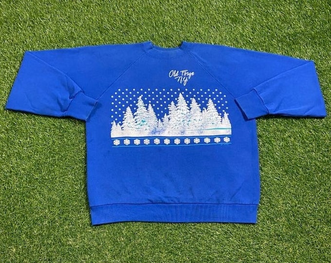 Vintage Old Forge New York Crewneck Sweatshirt Made USA Size Large L Ski Mountain Range NY 1990s 90s Pull Over Oversized