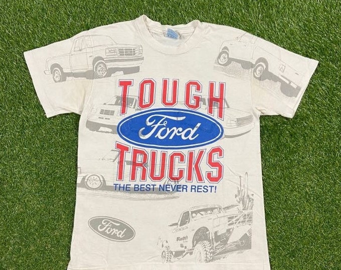 Vintage Ford Tough Trucks T Shirt Tee Hanes Made USA Size Medium M Classic Car Speedway NASCAR Daytona 500 Motorsports 1990s 90s