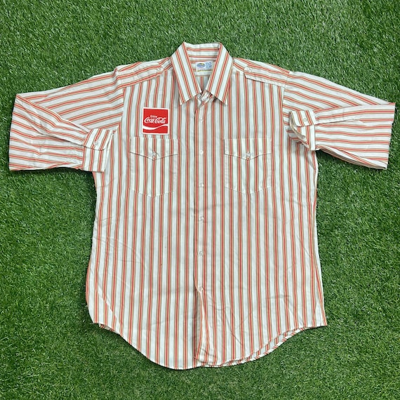 Vintage Rare Coca Cola Coke Button Down Striped Shirt Riverside