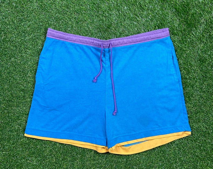 Vintage Plain Blue Sweat Shorts Size Large L Performance Classic Sportswear