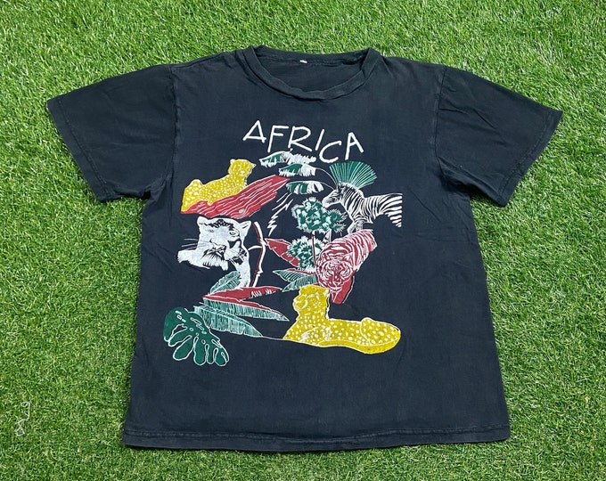 Vintage Africa T Shirt Tee Size Small S Animal Safari Jungle Continent Mother Land 1990s 90s Rap Tee