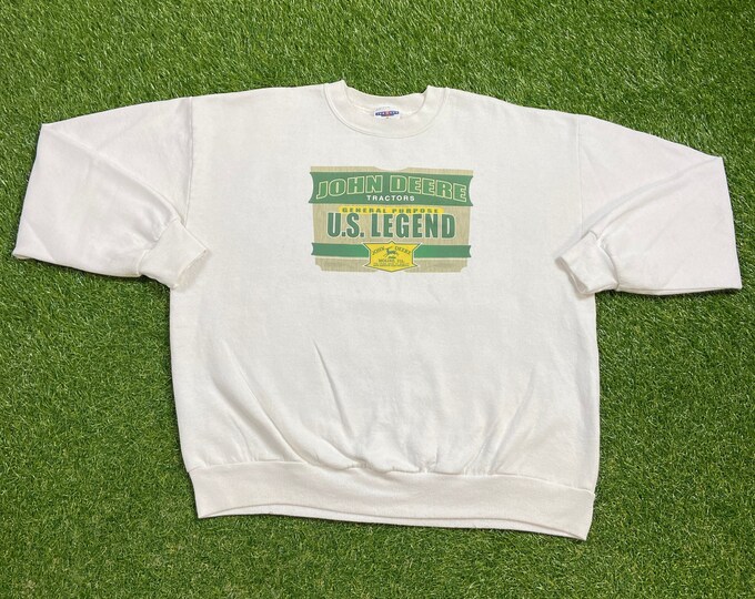 Vintage John Deere Crewneck Sweatshirt Made USA Size Xtra Large XL Landscaping Agricultural Manufacturer Lawn Care 1990s 90s Pull Over