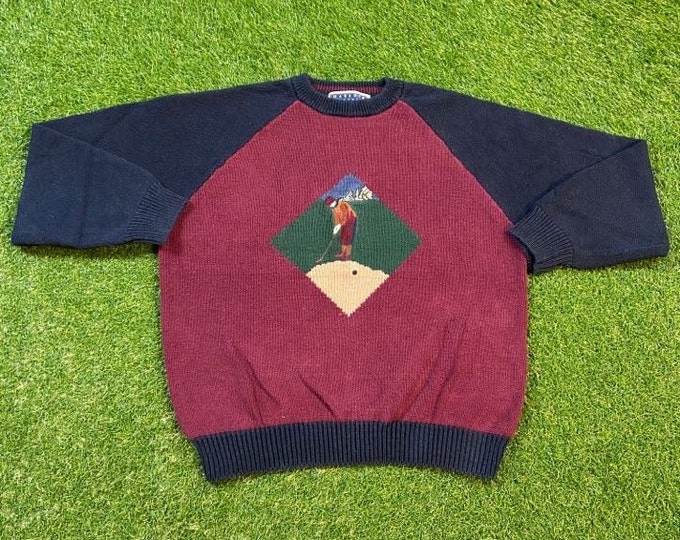 Vintage Golf Knit Crewneck Sweater Harbor Classics Size Medium Masters Tournament US Open Masters Collection Tiger Woods Pull Over Oversized