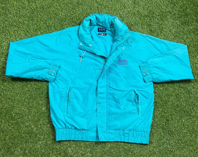 Vintage Harrah's Atlantic City Windbreaker Jacket Size Large L Casino Hotel New Jersey Las Vegas Nevada Gambling Light Rain Coat 1990s 90s