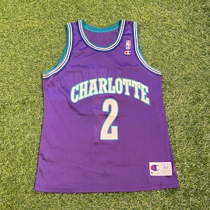 Vintage Charlotte Hornets Larry Johnson #2 Jersey Champion Made USA Size Medium M NBA Basketball North Carolina NC 1990s 90s