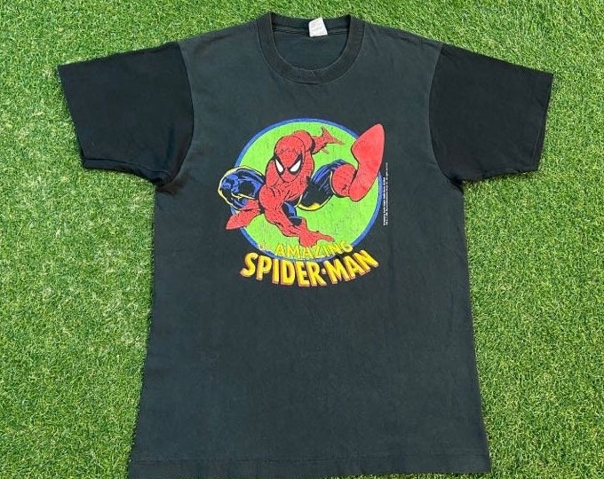 Vintage Spider Man T Shirt Tee Made USA Size Large L Marvel Comics Avengers Peter Parker Super Hero Mega 1990s 90s Original