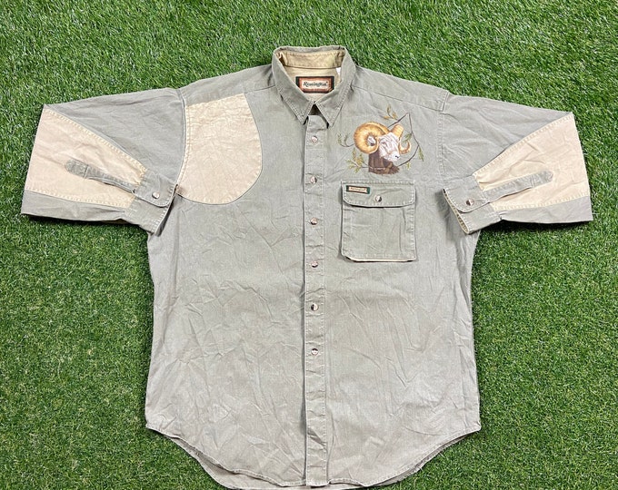 Vintage Remington Button Down Shirt Made USA Size Xtra Large XL Quality Warm Hunting Coat Hiking Snow Cold Deer Hand Painted Custom