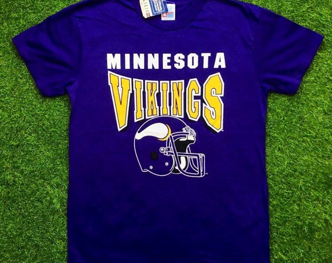 Vintage Minnesota Vikings NFL Deadstock T Shirt Big logo Unique Tee 1980s Brand New With Tags Purple Large Classic XL Large Paper Thin 80s