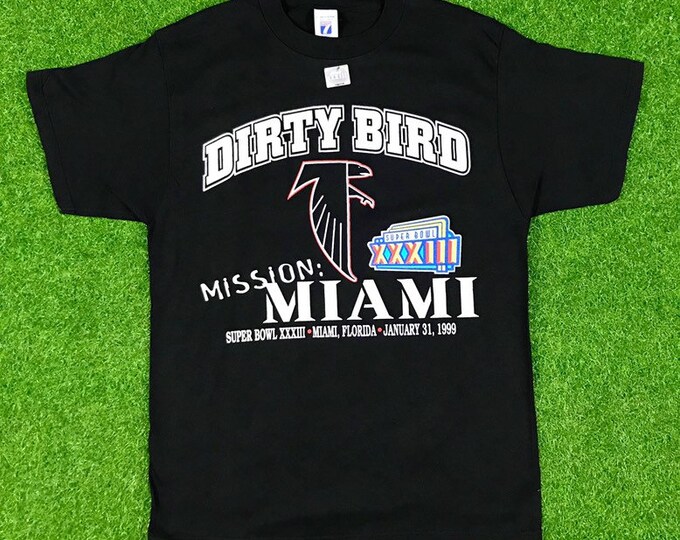 Vintage Atlanta Falcons Dirty Bird T Shirt NFL Football Medium 1990s 90s Super Bowl XXXIII Logo 7 Brand New Miami Deadstock