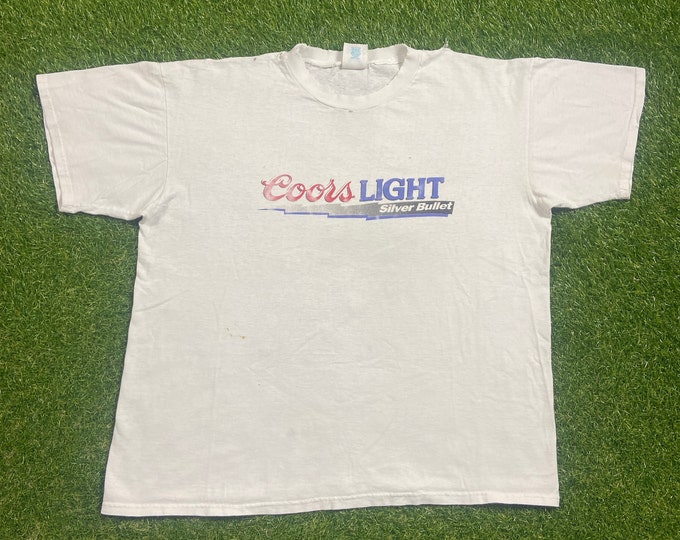 Vintage Coors Light Silver Bullet T Shirt Tee Made USA Size Xtra Large XL Coors Brewing Company Colorado Drink Alcohol 1990s 90s