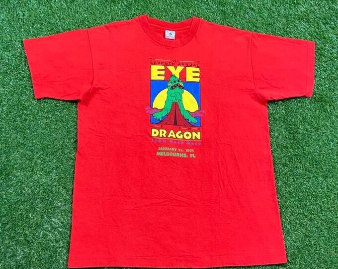 Vintage Eye of the Dragon T Shirt Tee Made USA Size Xtra Large XL 10 Km Road Race Melbourne Florida Marathon 1980s 80s