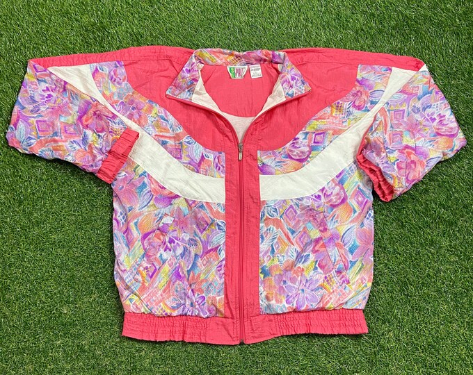 Vintage Graphic Windbreaker Zip Up Jacket Bold Spirit Size Small S Multicolor Streetwear Sport Active Wear Classic Light Rain Coat 1990s