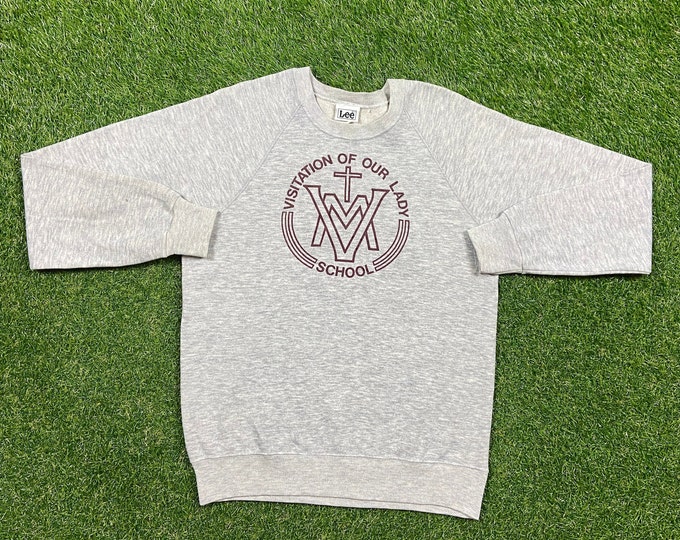 Vintage Visitation of Our Lady School Crewneck Sweatshirt Lee Made USA Large L Pull Over Christian Church Religion 1980s 80s Tri Blend Rayon