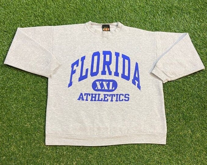 Vintage Gators University of Florida Crewneck Sweatshirt Made USA Size Large Swamp UF Orange Blue Alligator Gainesville Pull Over Oversized