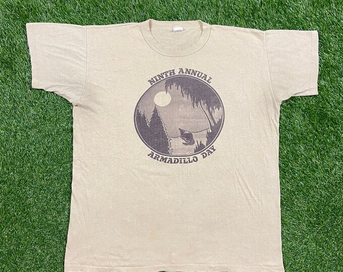 Vintage Ninth Annual Armadillo Day T Shirt Tee Sportswear Made USA Size XXL 2XL Texas