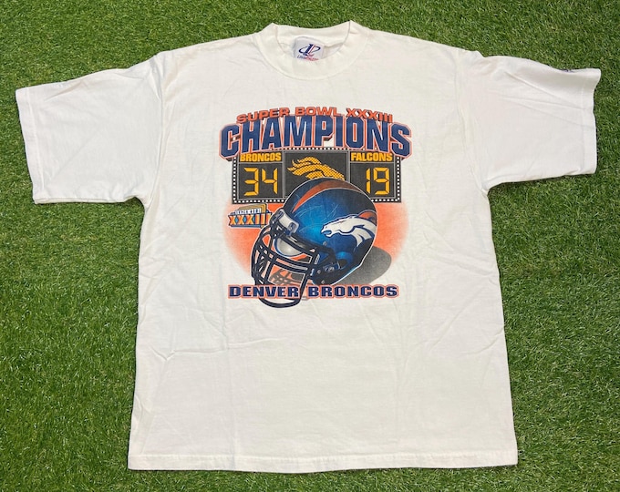 Vintage Denver Broncos Super Bowl XXXIII Champions T Shirt Tee Size Large L NFL Football Colorado John Elway 1990s 90s