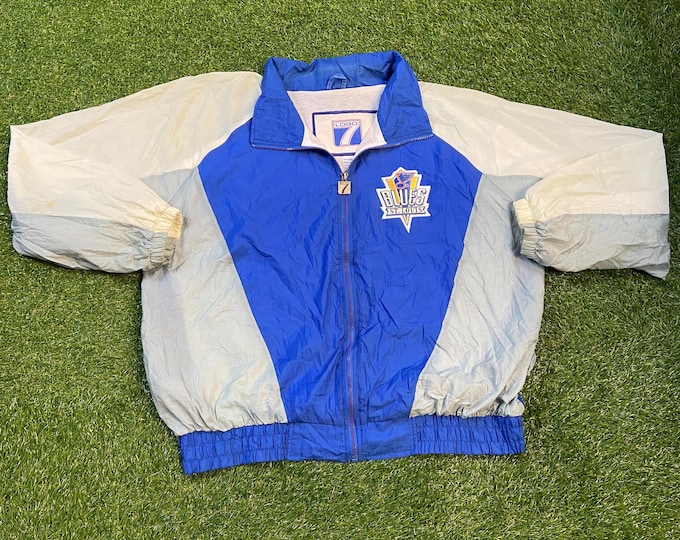 Vintage St Louis Blues Windbreaker Jacket Logo 7 Size Xtra Large XL NHL Hockey Missouri Light Rain Coat 1990s 90s