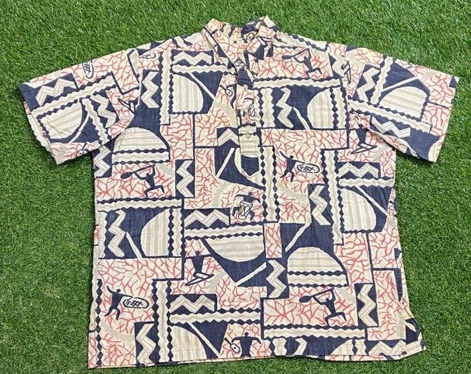 Vintage Surfing Button Down Shirt Made USA Size Xtra Large XL Hawaiian Shirt Artsy Wacky Fun Art Original Classic Party Festival Pop 1990s