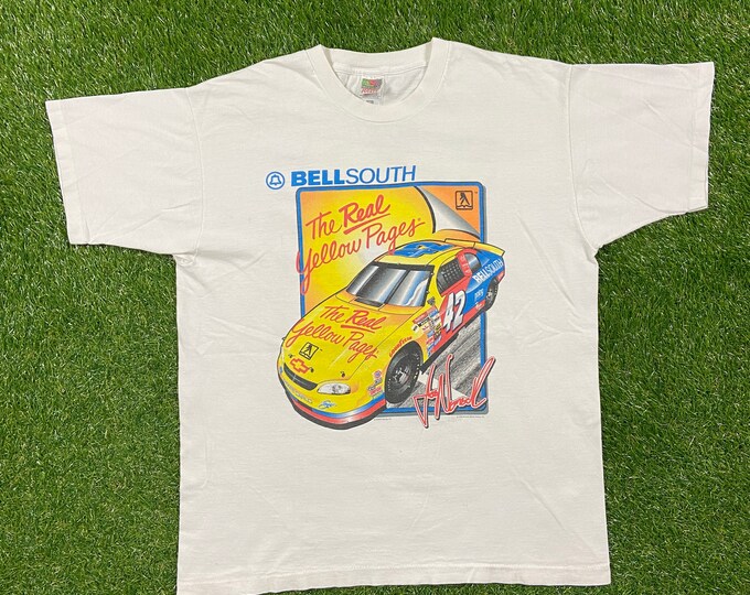 Vintage Bell South Yellow Pages 1998 T Shirt Tee Fruit of the Loom Size Xtra Large XL NASCAR Daytona 500 1990s 90s All Over Racing Florida