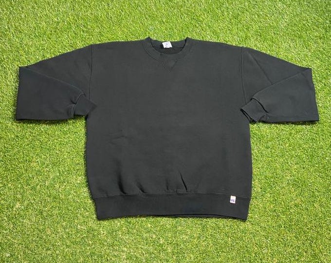 Vintage Plain Black Crewneck Sweatshirt Russell Athletic Size Large L Quality Great Fit Original Pull Over Oversized 1990s 90s