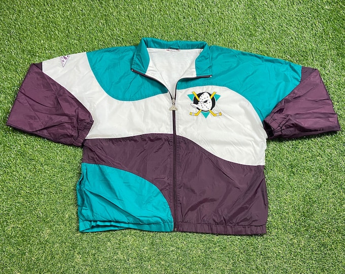 Vintage Anaheim Ducks Windbreaker Jacket Size Xtra Large XL NHL Hockey California Mighty Ducks Classic Disney Light Rain Coat 1990s 90s