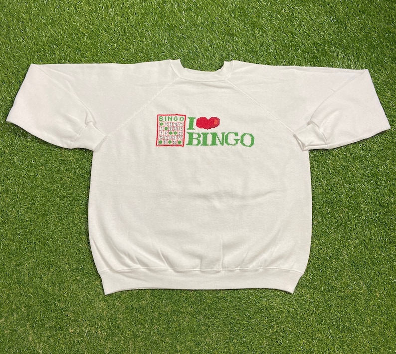 Vintage I Love Bingo Crewneck Sweatshirt Made USA Size Large L Pick4