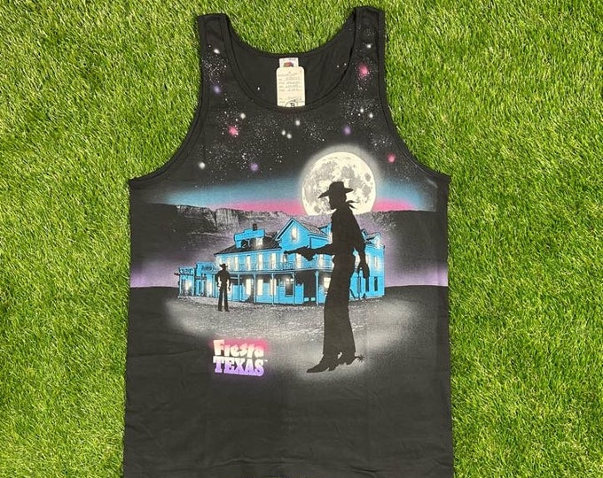 Vintage Fiesta Texas Gunfighter Star Shirts Tank Top Unique Handmade Large Made USA Neon 90s Galaxy Moon Rare Deadstock Retro 80s L