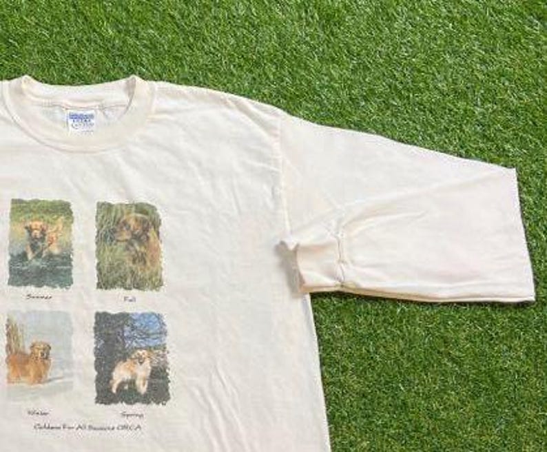 Vintage Golden Retriever Dog Portrait Long Sleeve Shirt Size Large L ...