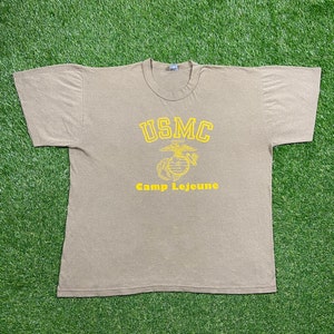 Vintage USMC United States Marines Corps Camp Lejeune T Shirt Tee Size XXL 2XL 1980s Navy Army Military 80s