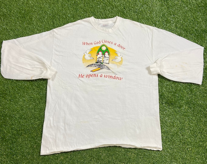 Vintage When God Closes a Door Long Sleeve Shirt Size XXL 2XL Church Sunday Service Salvation Praise 1990s 90s Christian Jesus